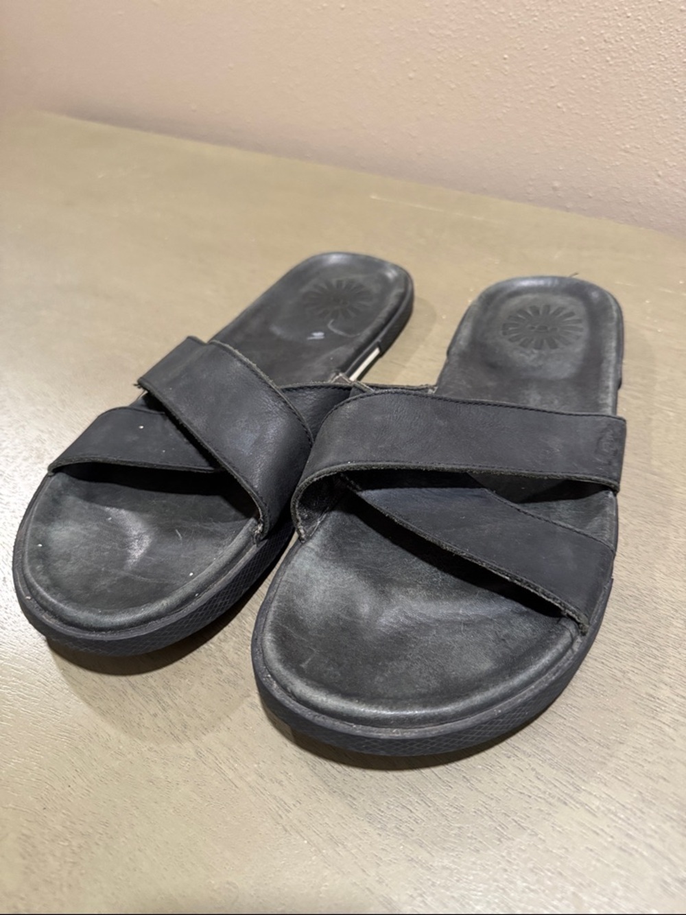 UGG Men's Black Crossover Slide Sandals (see measurements)